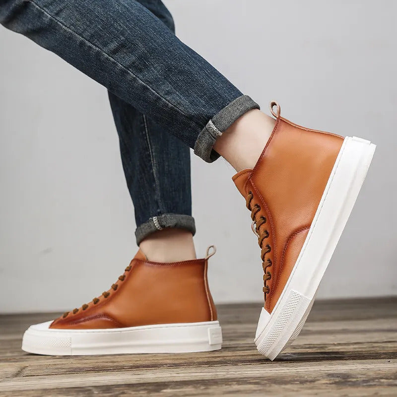 Men's Casual Mid-Top Lace-Up Leather Shoes