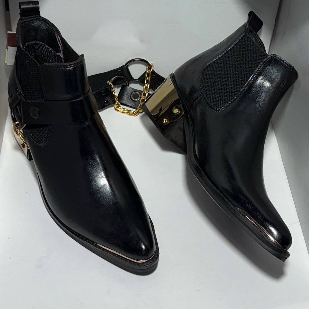 Leather Texted Men's Comfortable Ankle Boots