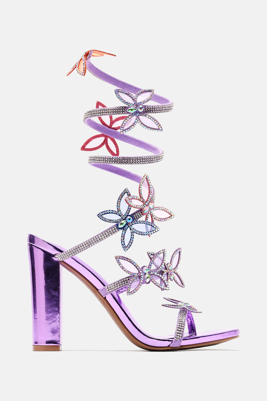 Ladies' Butterfly Rhinestone Spiral Wrap Heels