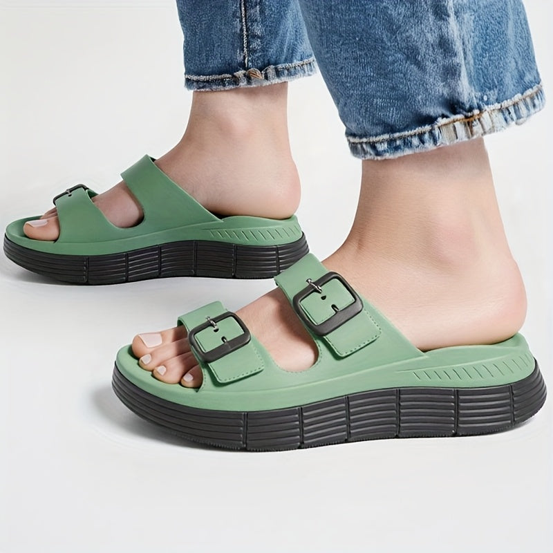 Dual Buckle Adjustable Two-Tone Platform Birken Slide EVA Anti-Slip Sandals