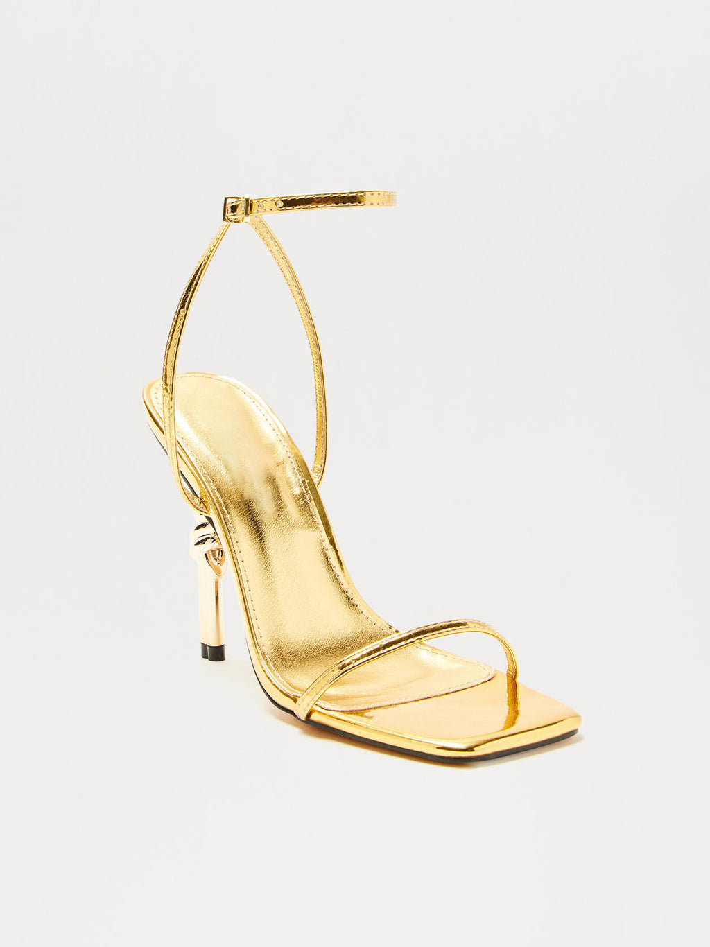 Ladies' Metallic Gold Twisted Heel Ankle Strap Sandals