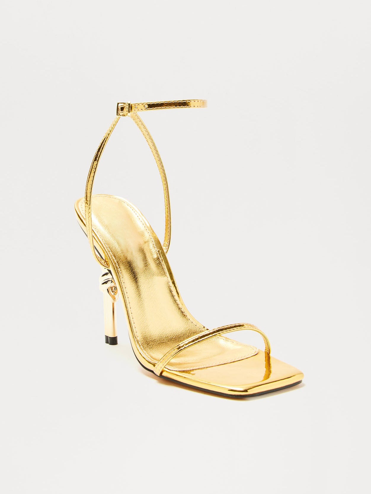 Ladies' Metallic Gold Twisted Heel Ankle Strap Sandals
