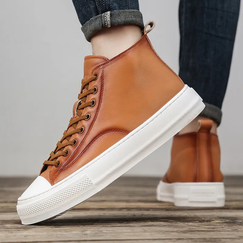 Men's Casual Mid-Top Lace-Up Leather Shoes