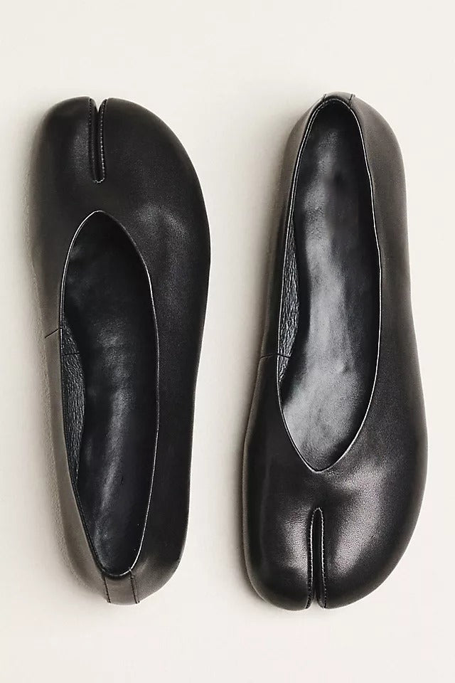 Women's Black Leather Split-Toe Ballet Flats