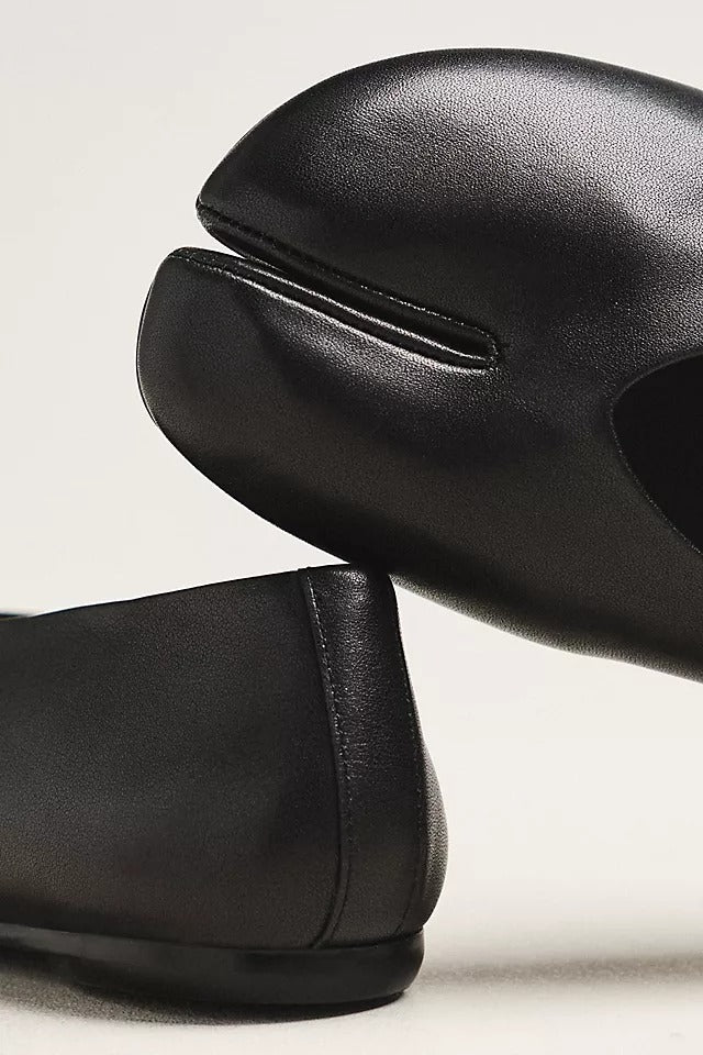 Women's Black Leather Split-Toe Ballet Flats