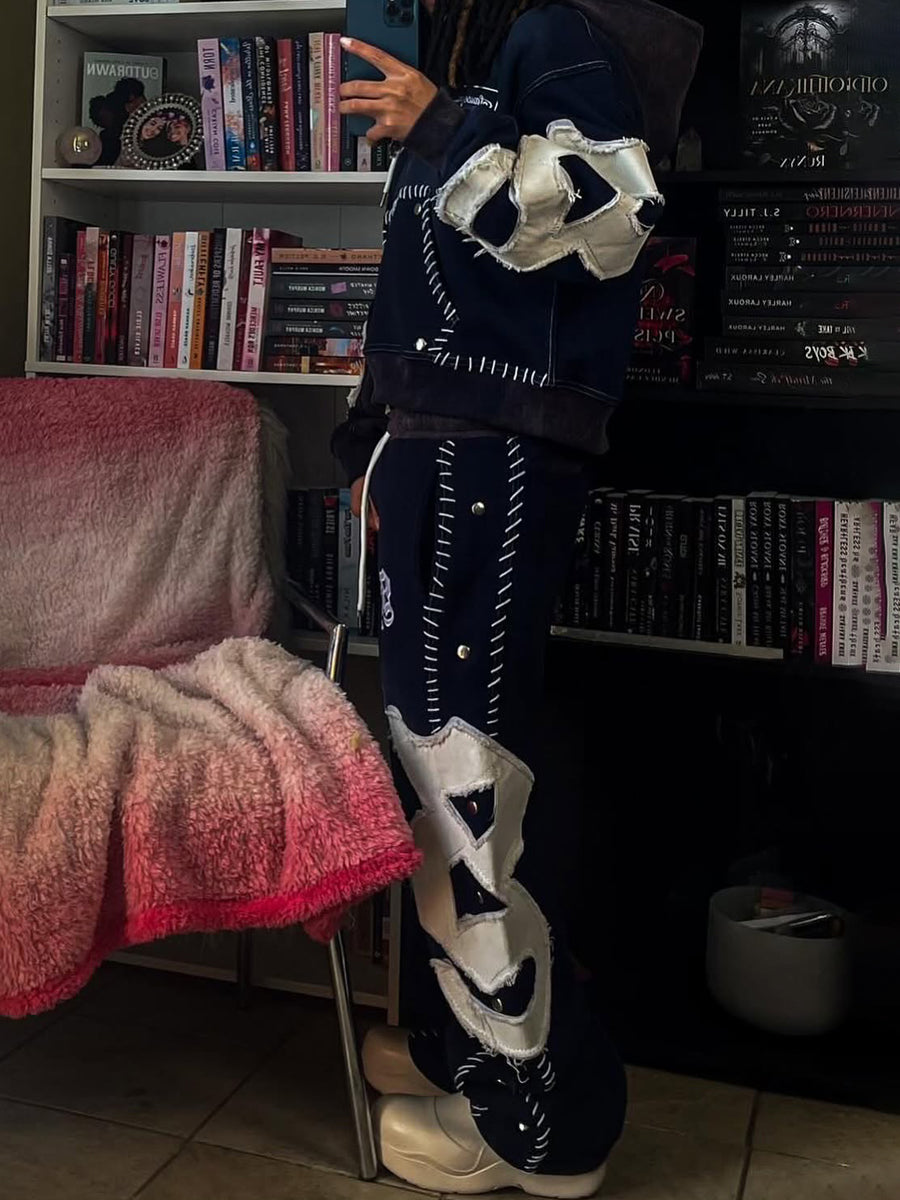 Hooded Embroidered Drawstring Waist Two Pieces Set