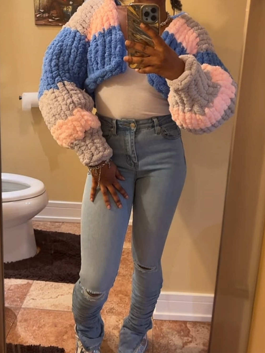 Fashion Hooded Knitted Cropped Cardigan