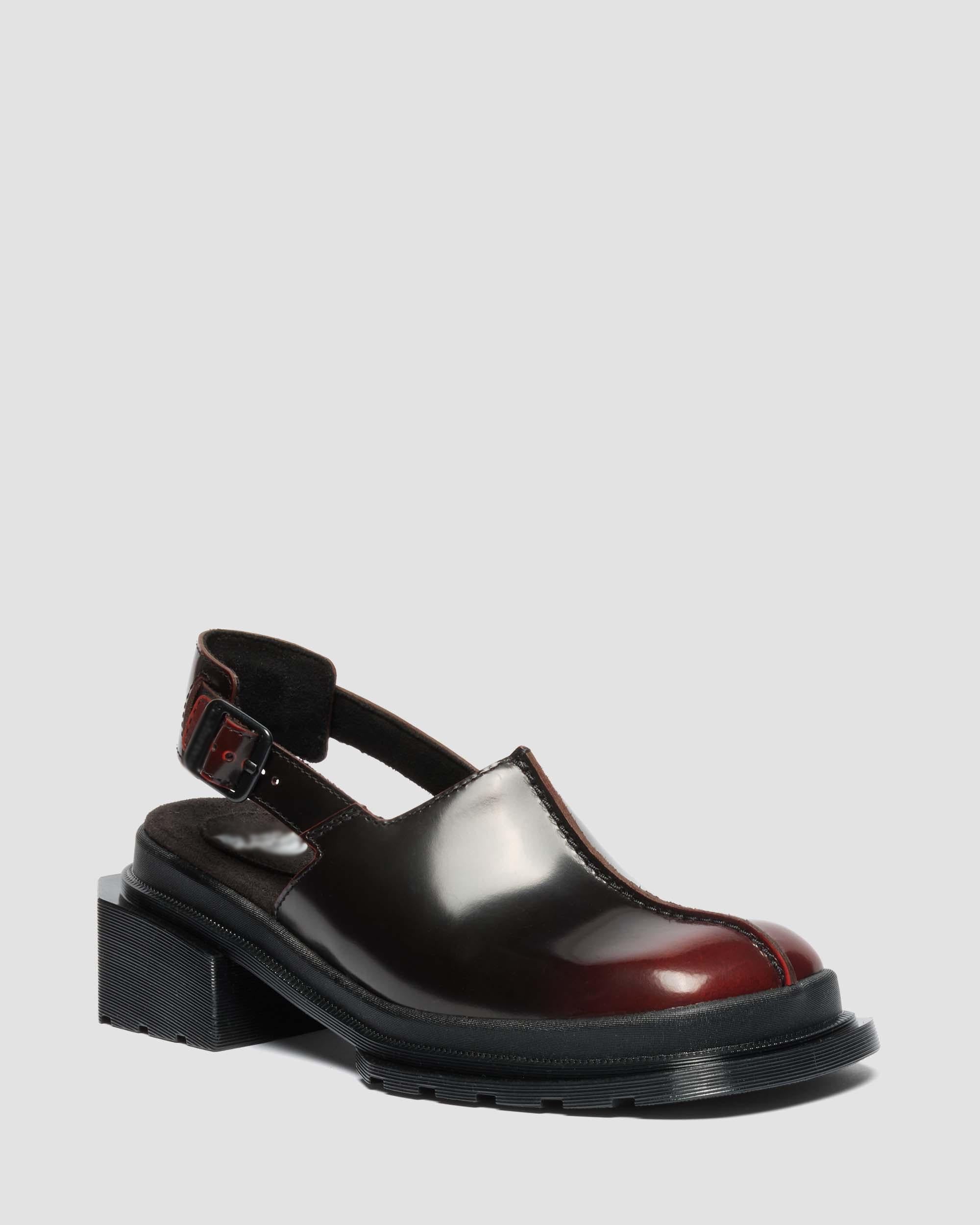 Polished Two-Tone Square-Toe Block Heel Slingback Mules