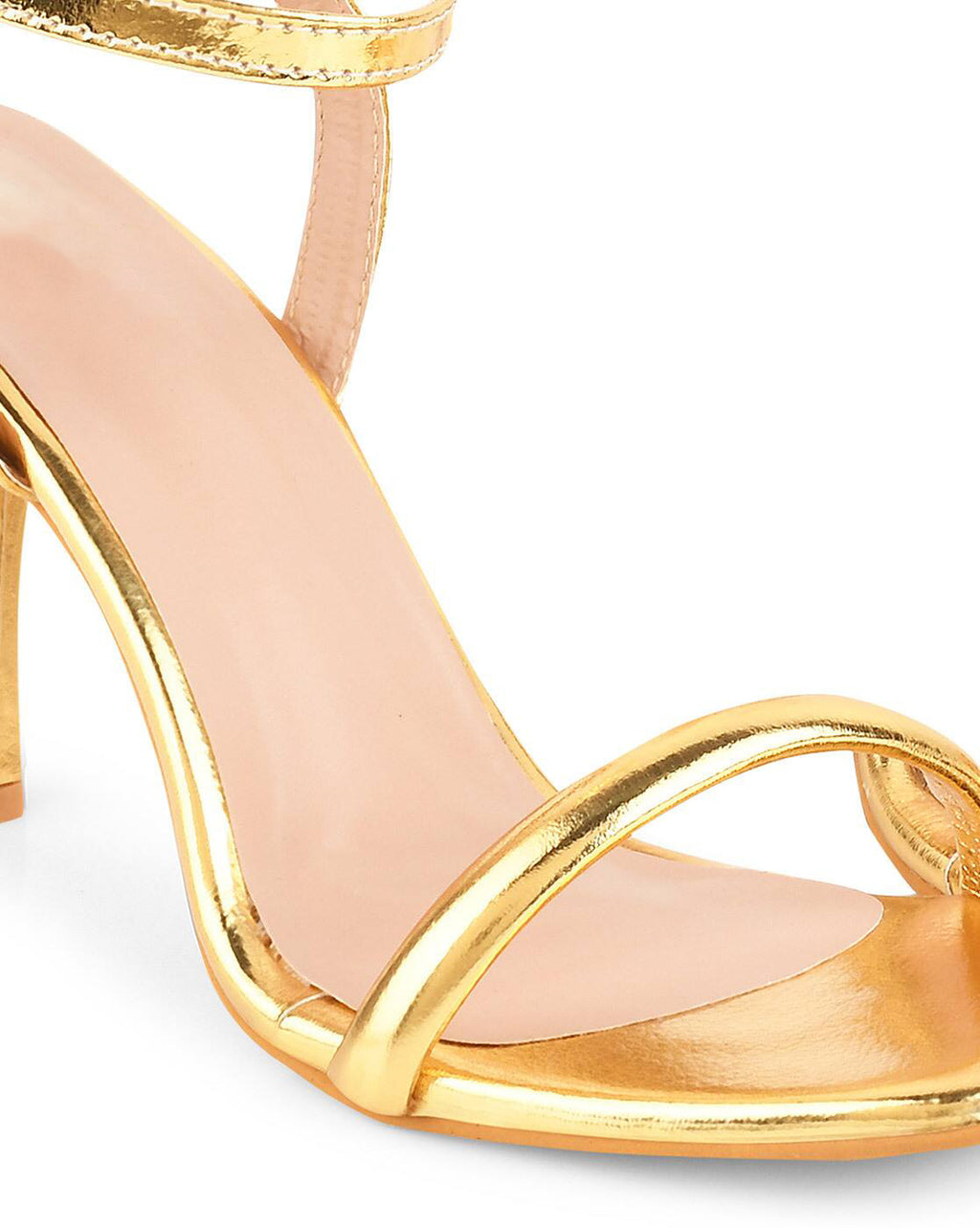 Ladies' Metallic Gold Square-Toe Ankle Strap Heeled Sandals
