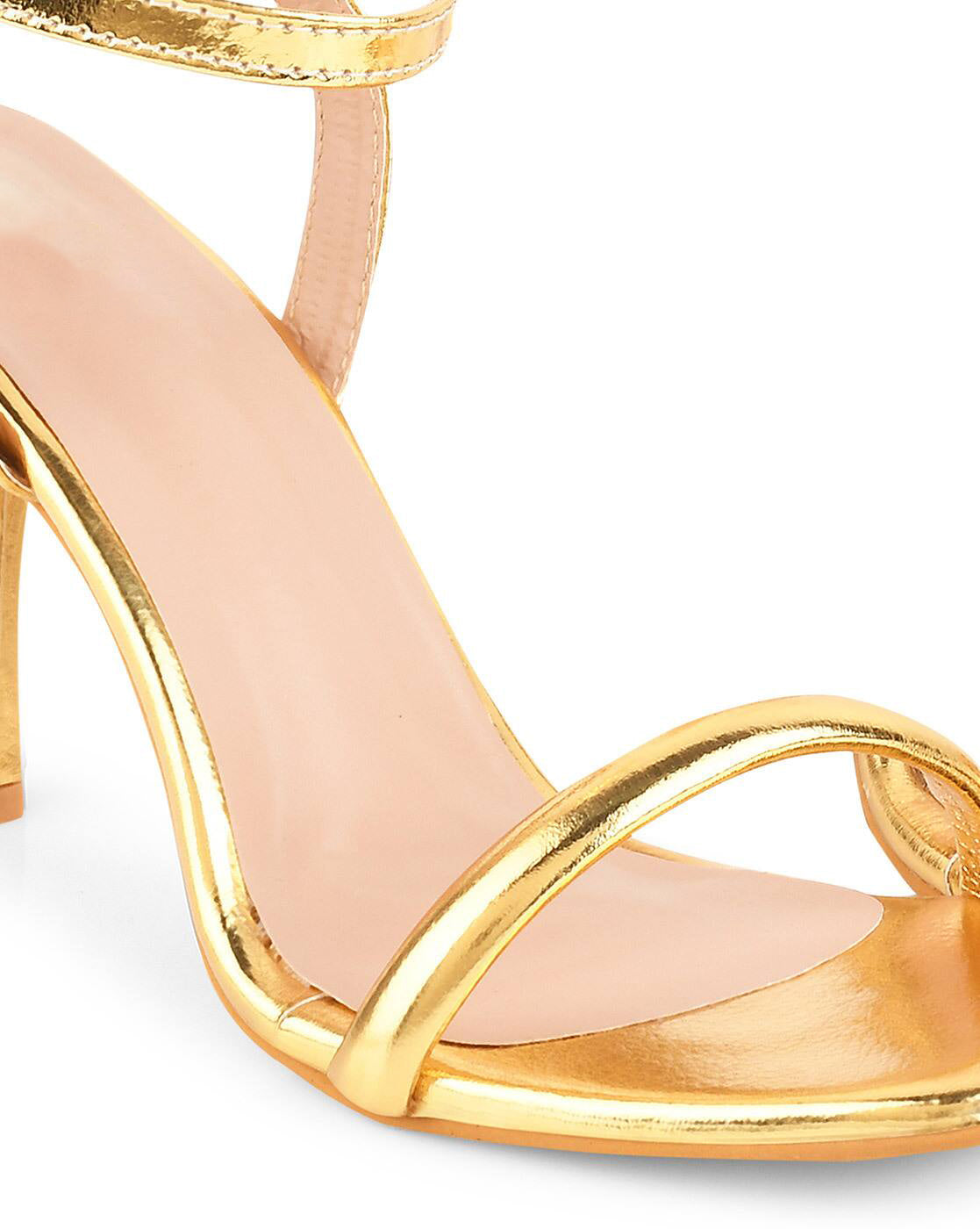 Ladies' Metallic Gold Square-Toe Ankle Strap Heeled Sandals