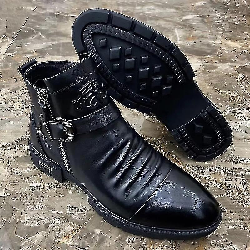 Embossed Buckle Ankle Boots With Side Zipper
