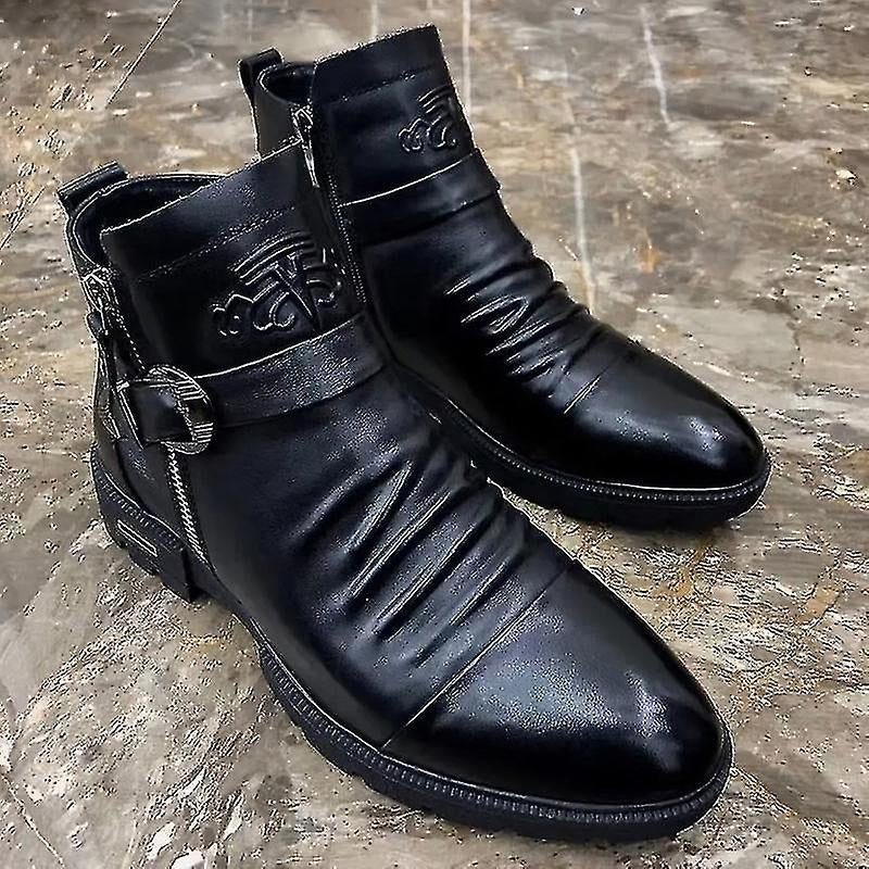 Embossed Buckle Ankle Boots With Side Zipper