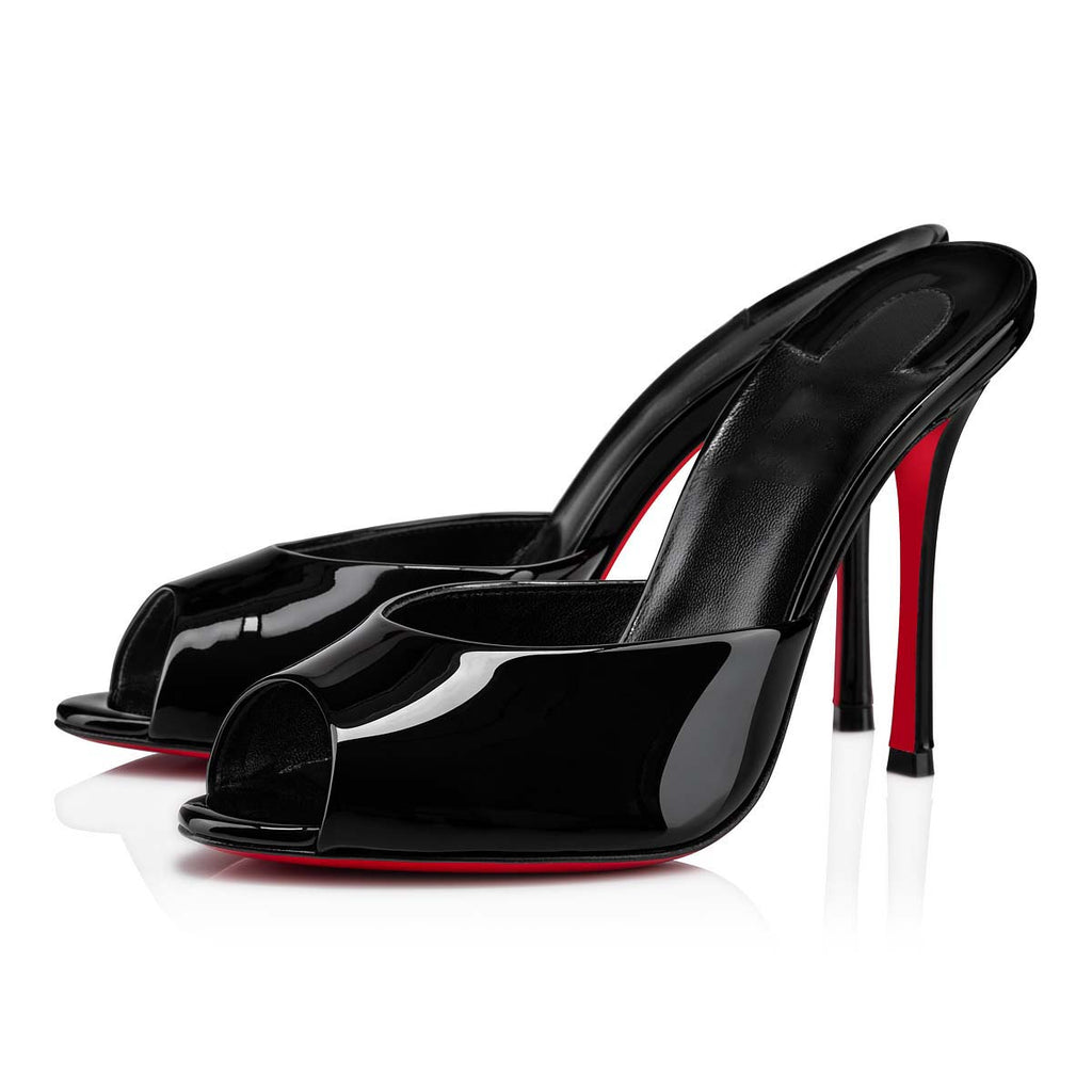 Ladies' Patent Leather Red-Sole Peep-Toe Mules