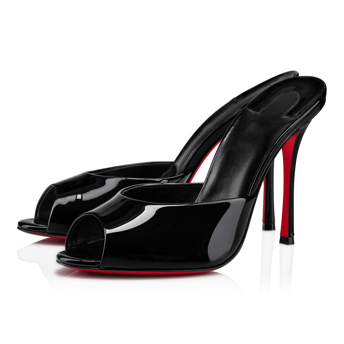Ladies' Patent Leather Red-Sole Peep-Toe Mules
