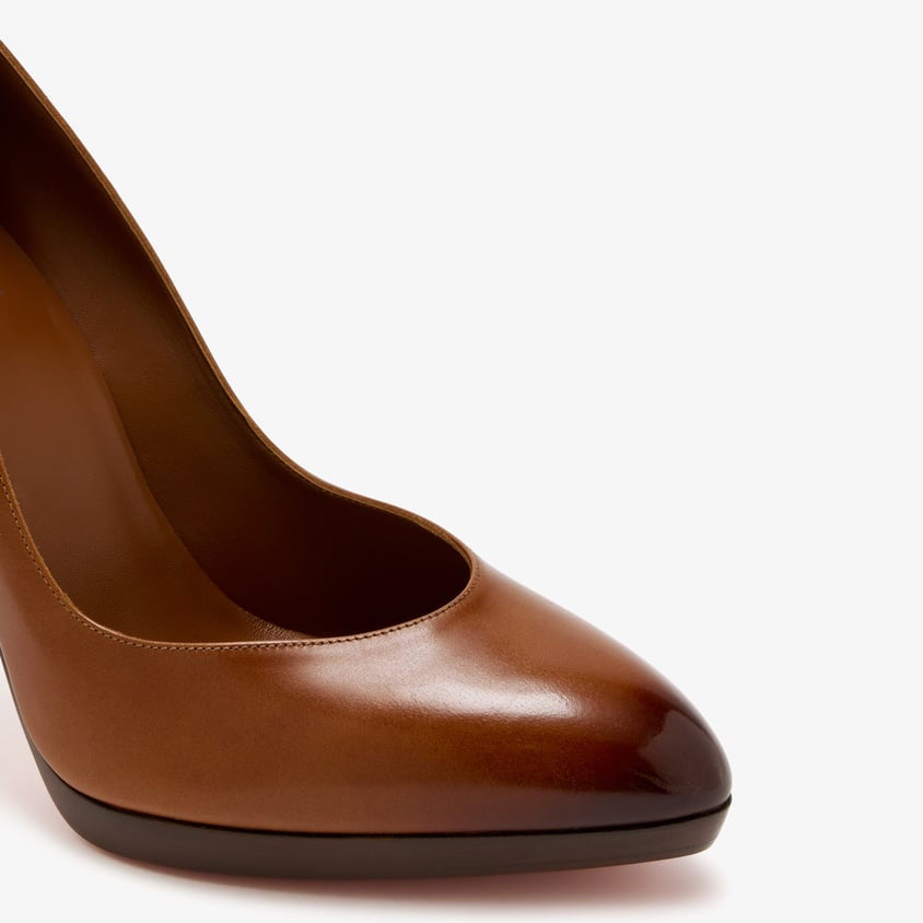 Women's Brown Gradient Leather Platform Stiletto Pumps