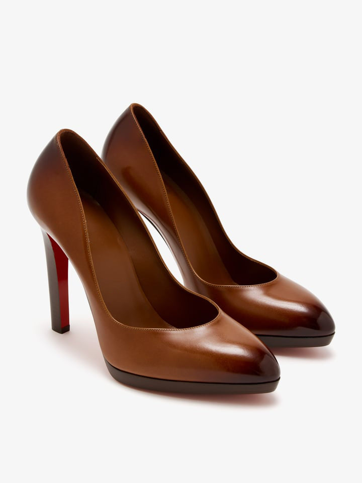 Women's Brown Gradient Leather Platform Stiletto Pumps
