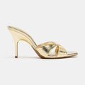 Ladies' Gold Metallic Crisscross Square-Toe Mule Heels