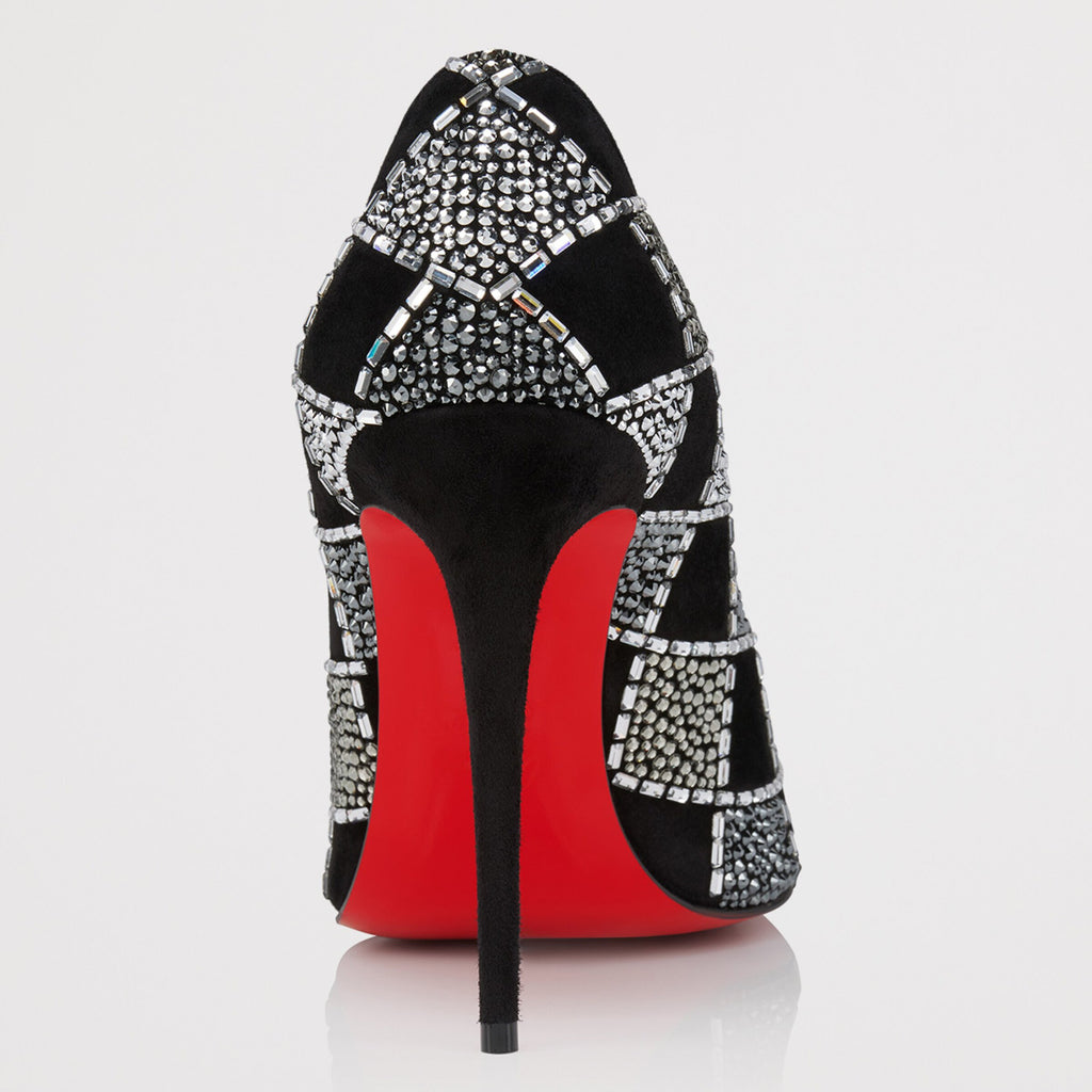Ladies' Crystal Grid Red-Sole Pointed-Toe Pumps