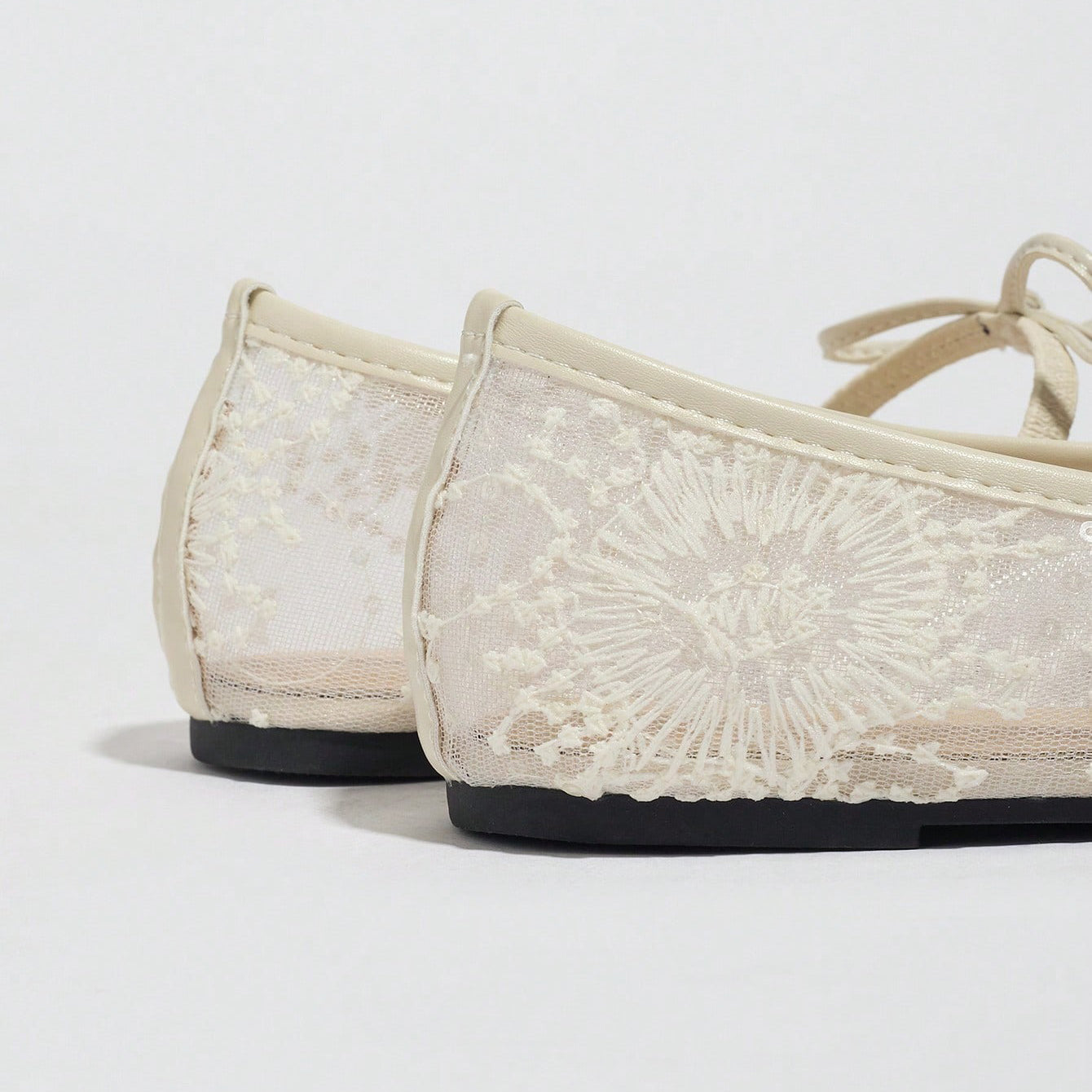 Lace Mesh Bow Mary Jane Flats