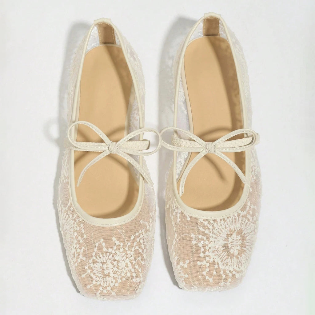 Lace Mesh Bow Mary Jane Flats
