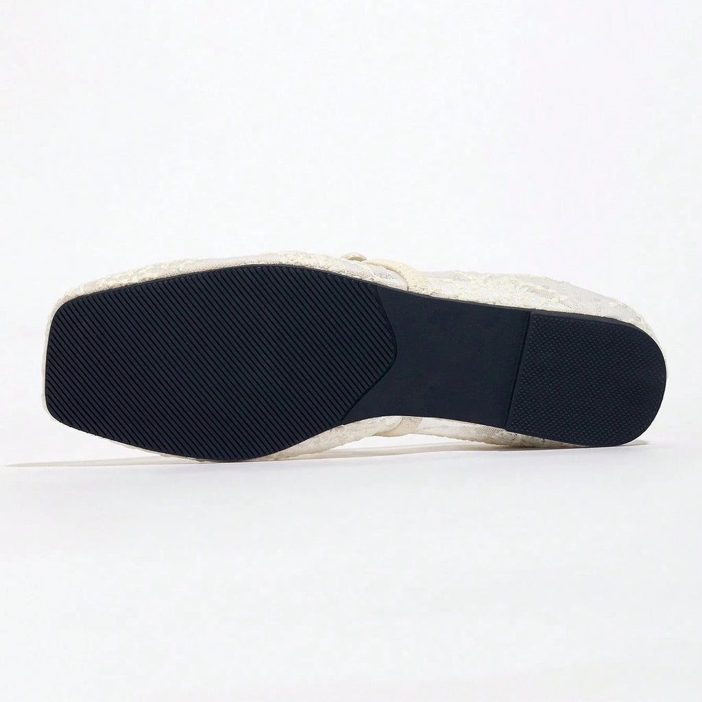 Lace Mesh Bow Mary Jane Flats