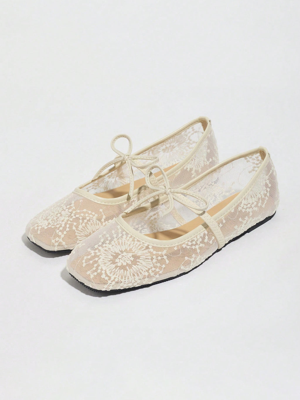 Lace Mesh Bow Mary Jane Flats