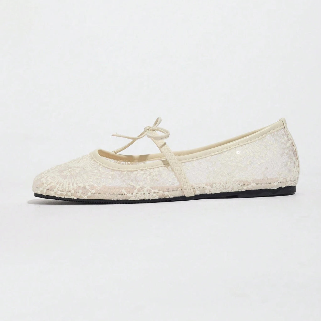 Lace Mesh Bow Mary Jane Flats