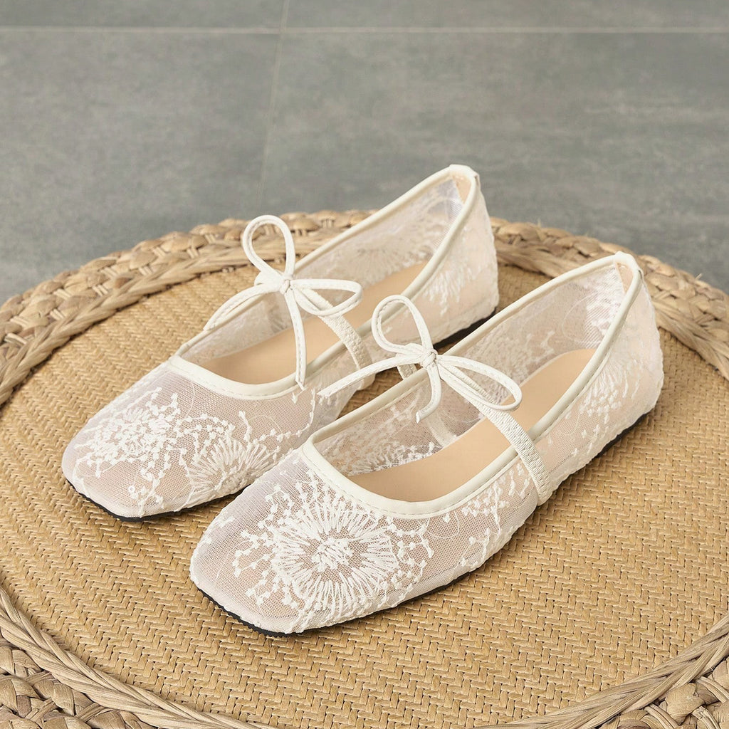 Lace Mesh Bow Mary Jane Flats