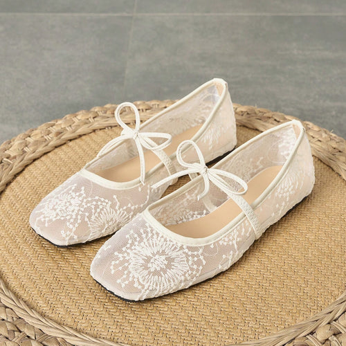 Lace Mesh Bow Mary Jane Flats
