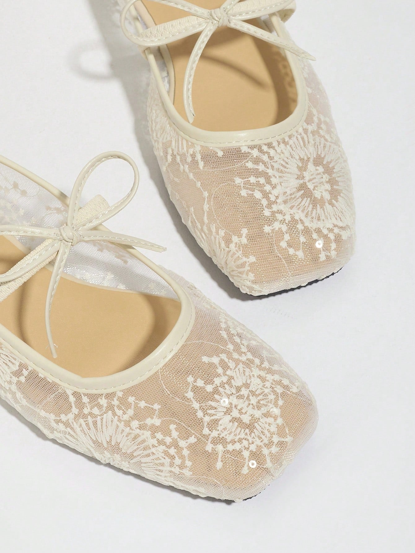 Lace Mesh Bow Mary Jane Flats