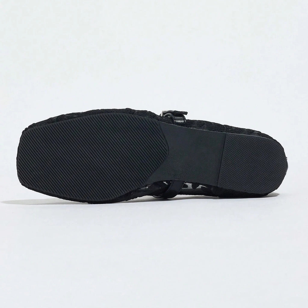 Sheer Embroidered Mary Jane Ballet Flats