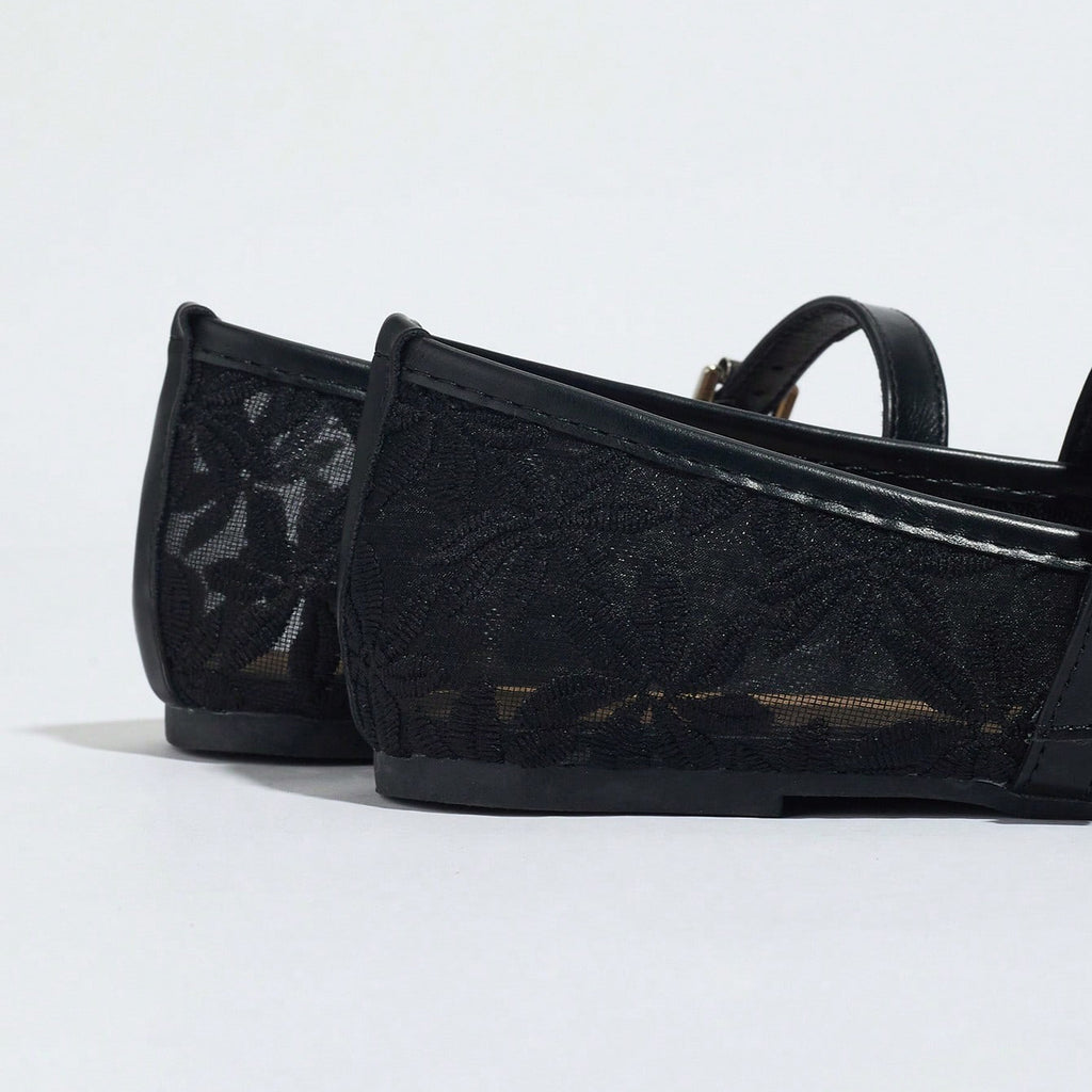 Sheer Embroidered Mary Jane Ballet Flats