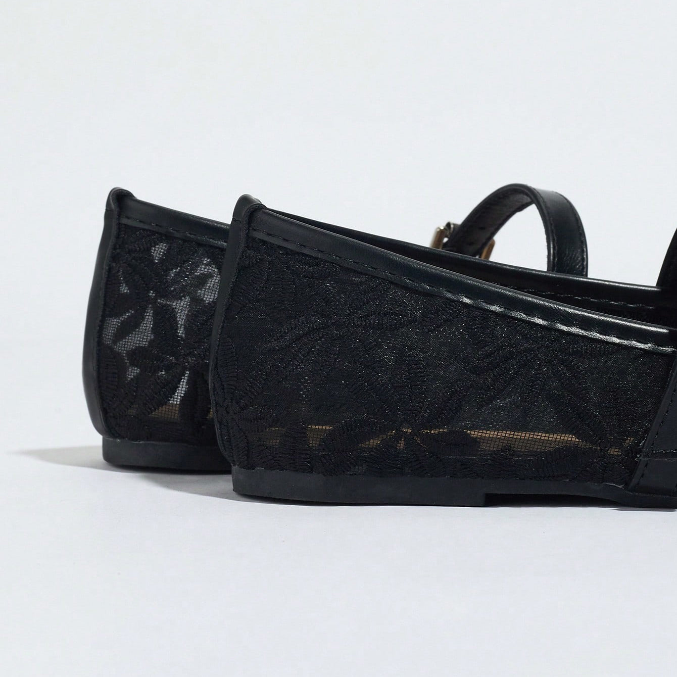 Sheer Embroidered Mary Jane Ballet Flats