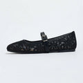 Sheer Embroidered Mary Jane Ballet Flats