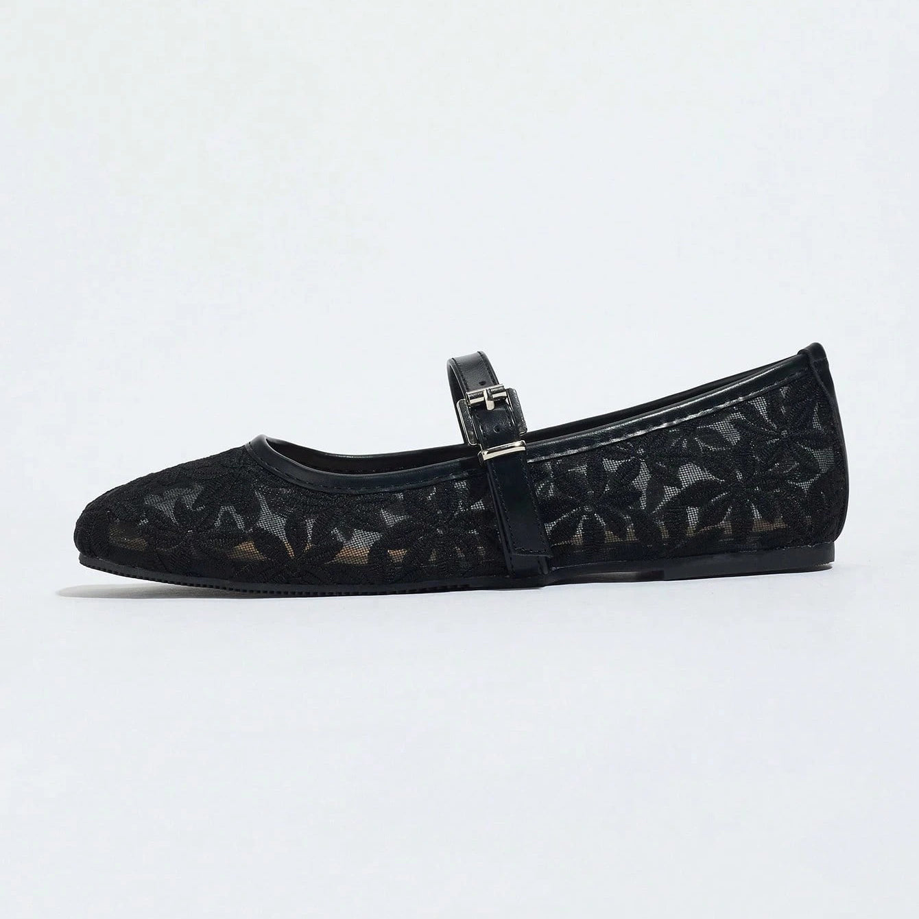 Sheer Embroidered Mary Jane Ballet Flats