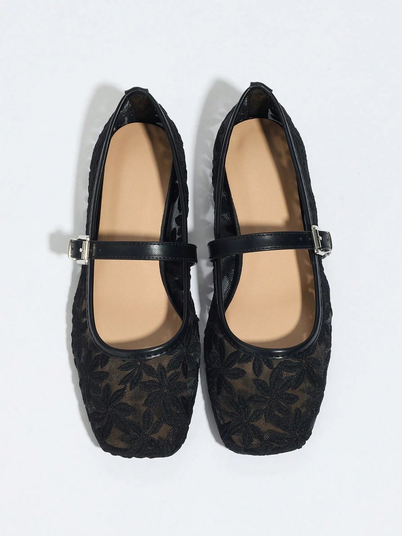 Sheer Embroidered Mary Jane Ballet Flats