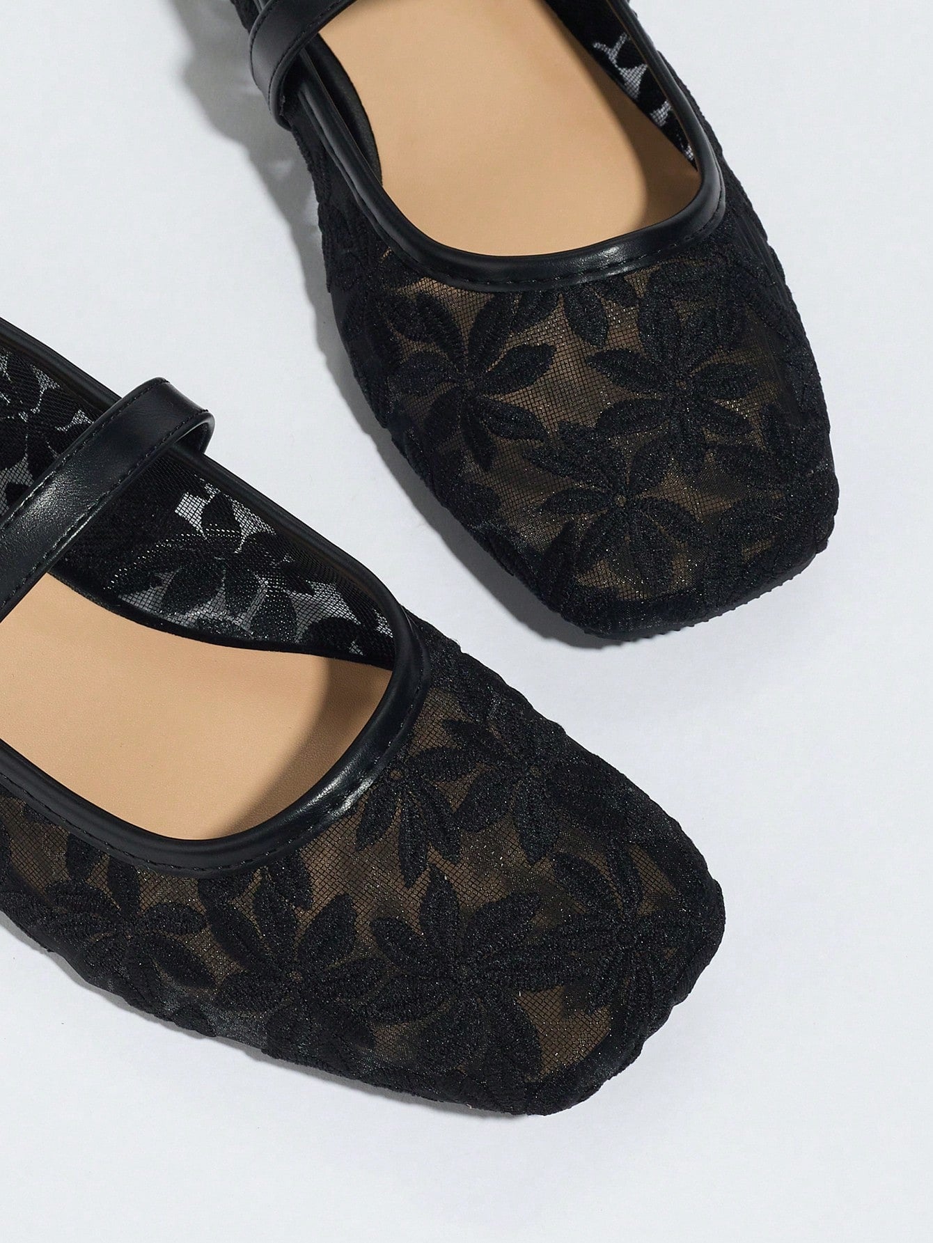 Sheer Embroidered Mary Jane Ballet Flats