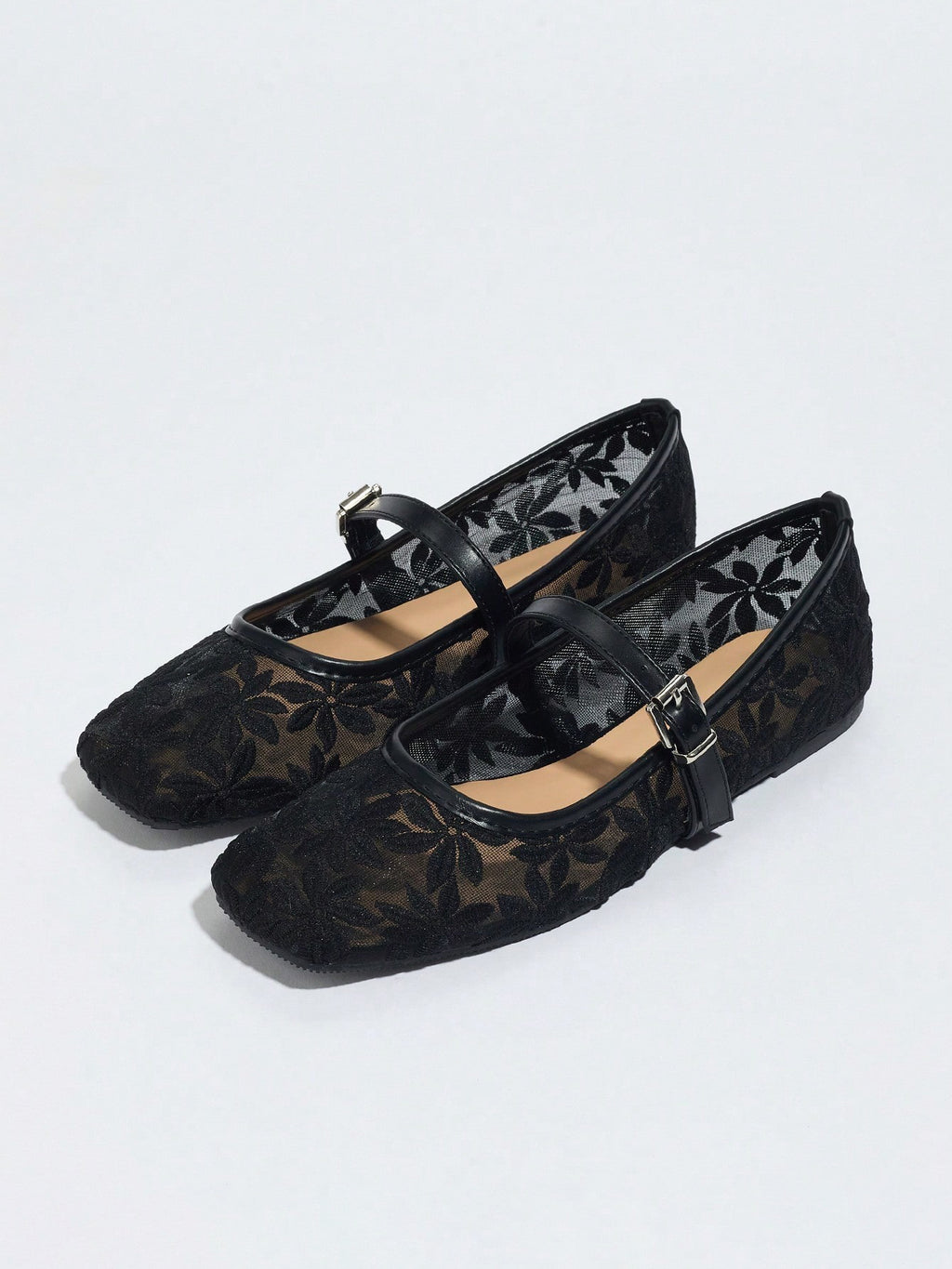Sheer Embroidered Mary Jane Ballet Flats
