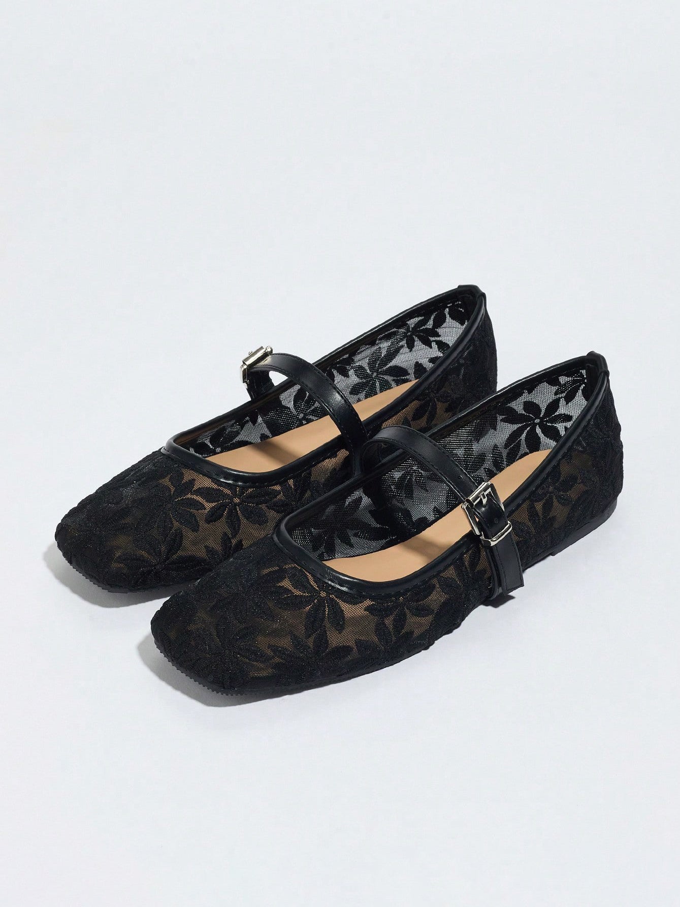 Sheer Embroidered Mary Jane Ballet Flats