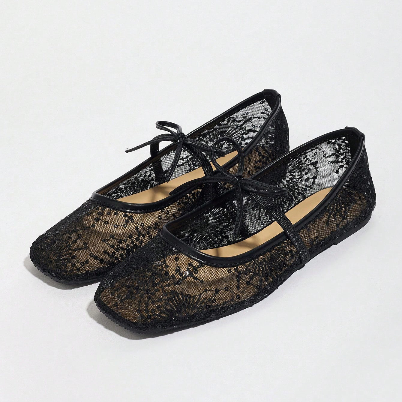 Lace Mesh Bow Mary Jane Flats