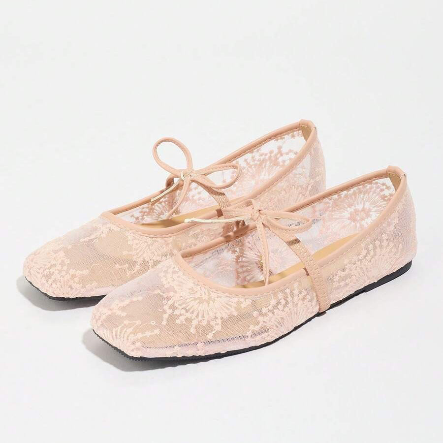 Lace Mesh Bow Mary Jane Flats
