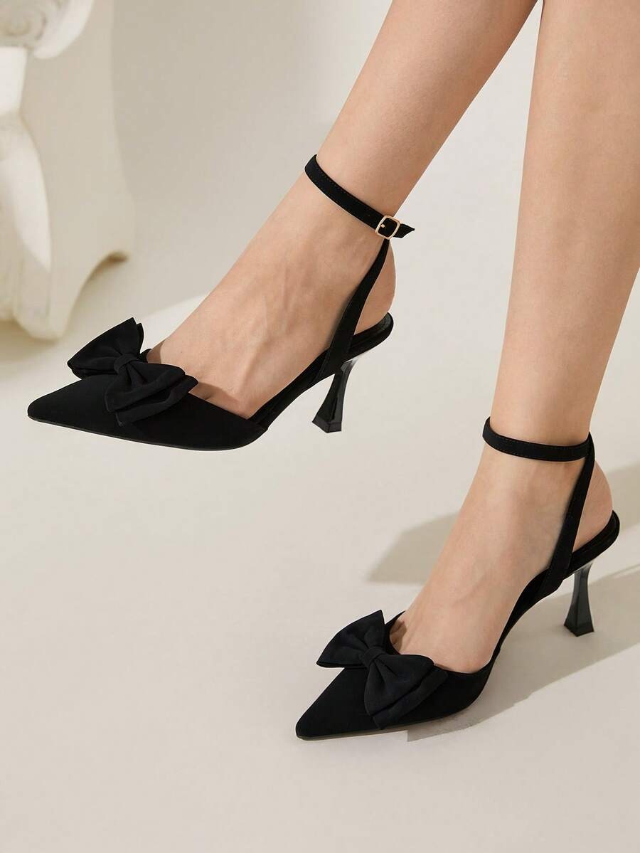 Ladies' Bow Accent Ankle Strap Slingback Heels