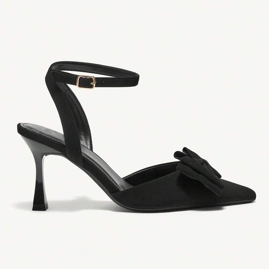 Ladies' Bow Accent Ankle Strap Slingback Heels