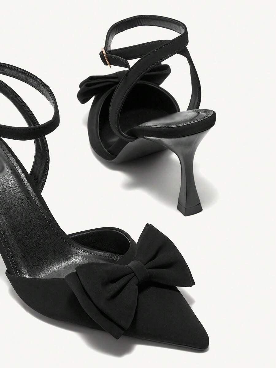 Ladies' Bow Accent Ankle Strap Slingback Heels