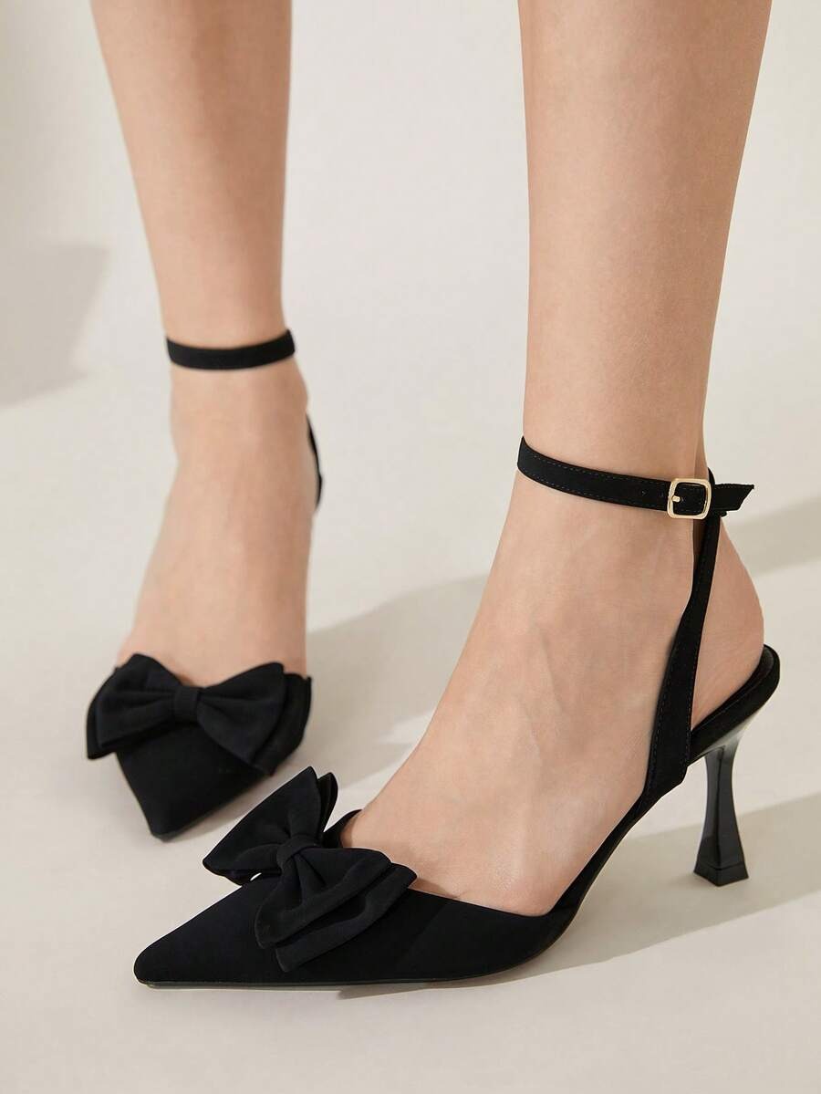 Ladies' Bow Accent Ankle Strap Slingback Heels