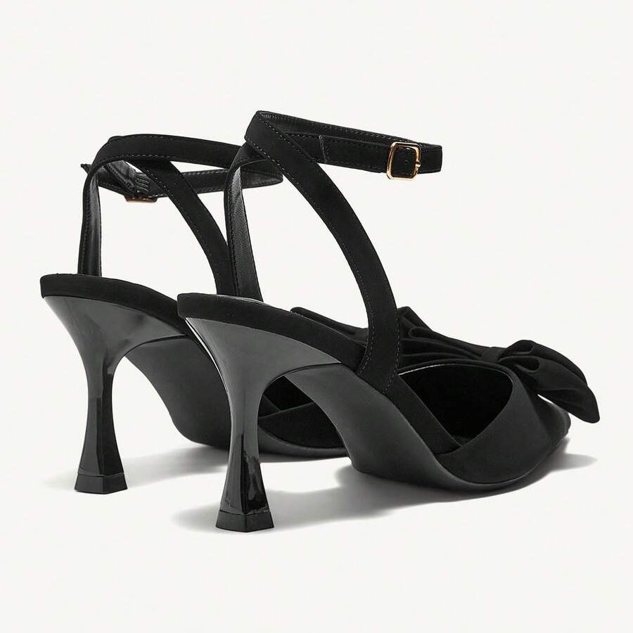 Ladies' Bow Accent Ankle Strap Slingback Heels