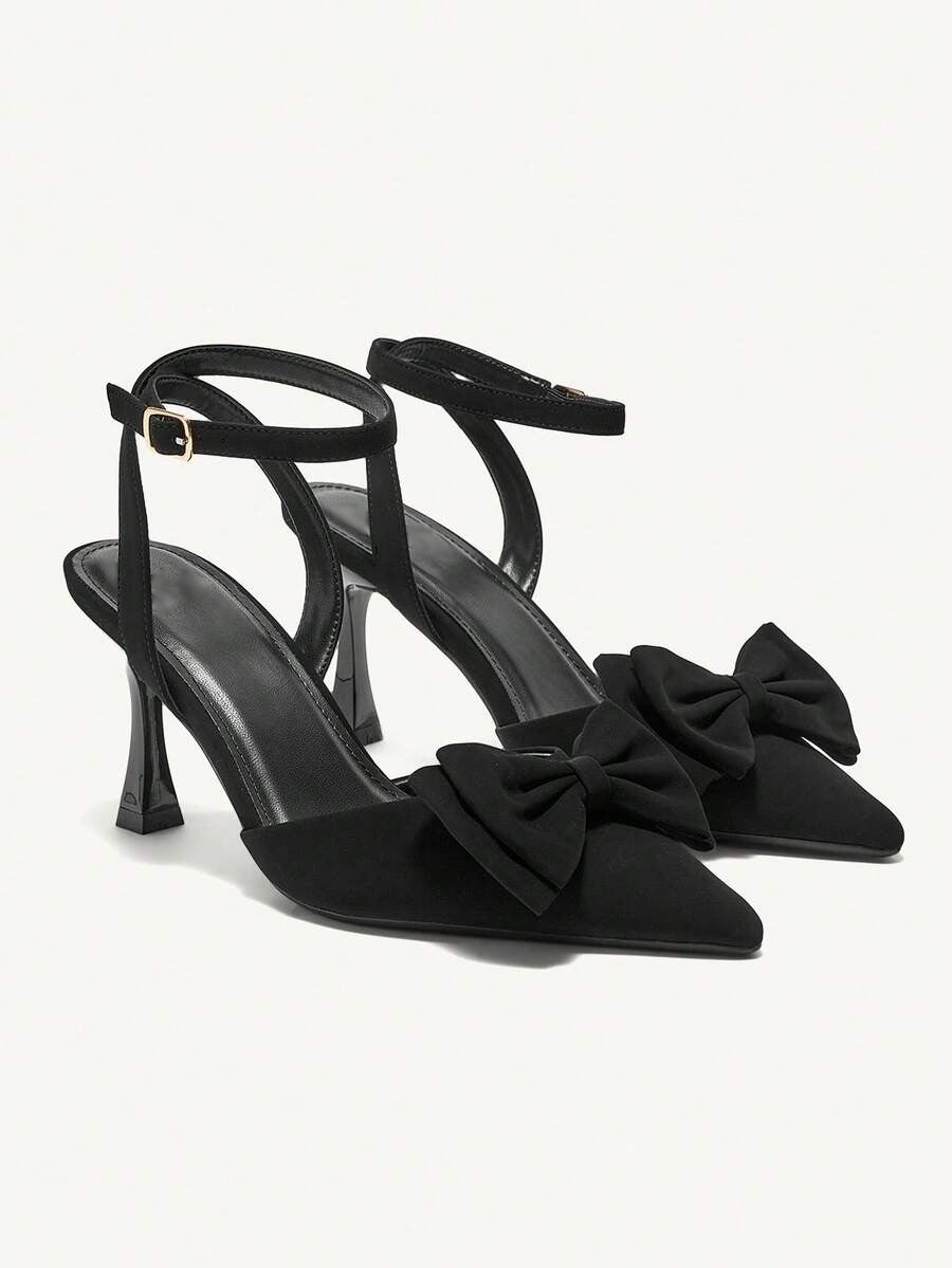 Ladies' Bow Accent Ankle Strap Slingback Heels