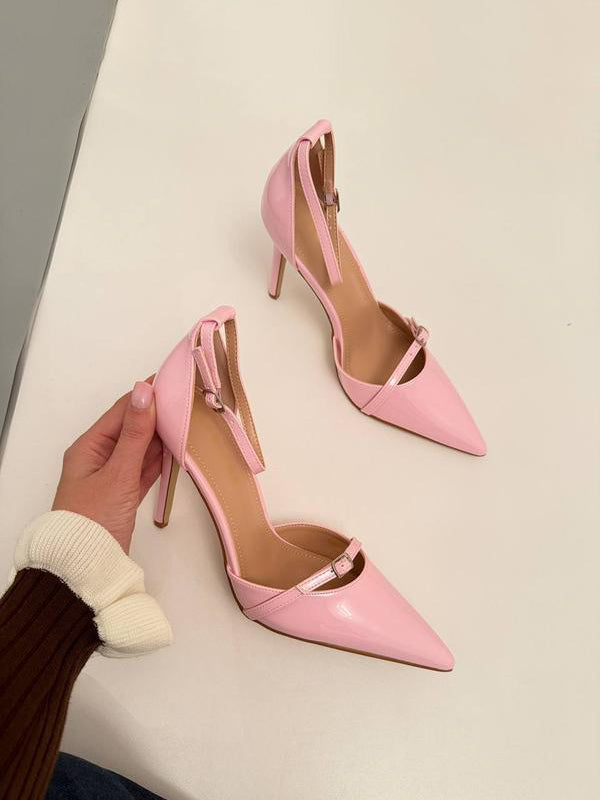 Ladies' Patent Pink Ankle-Strap Pointed-Toe Heels