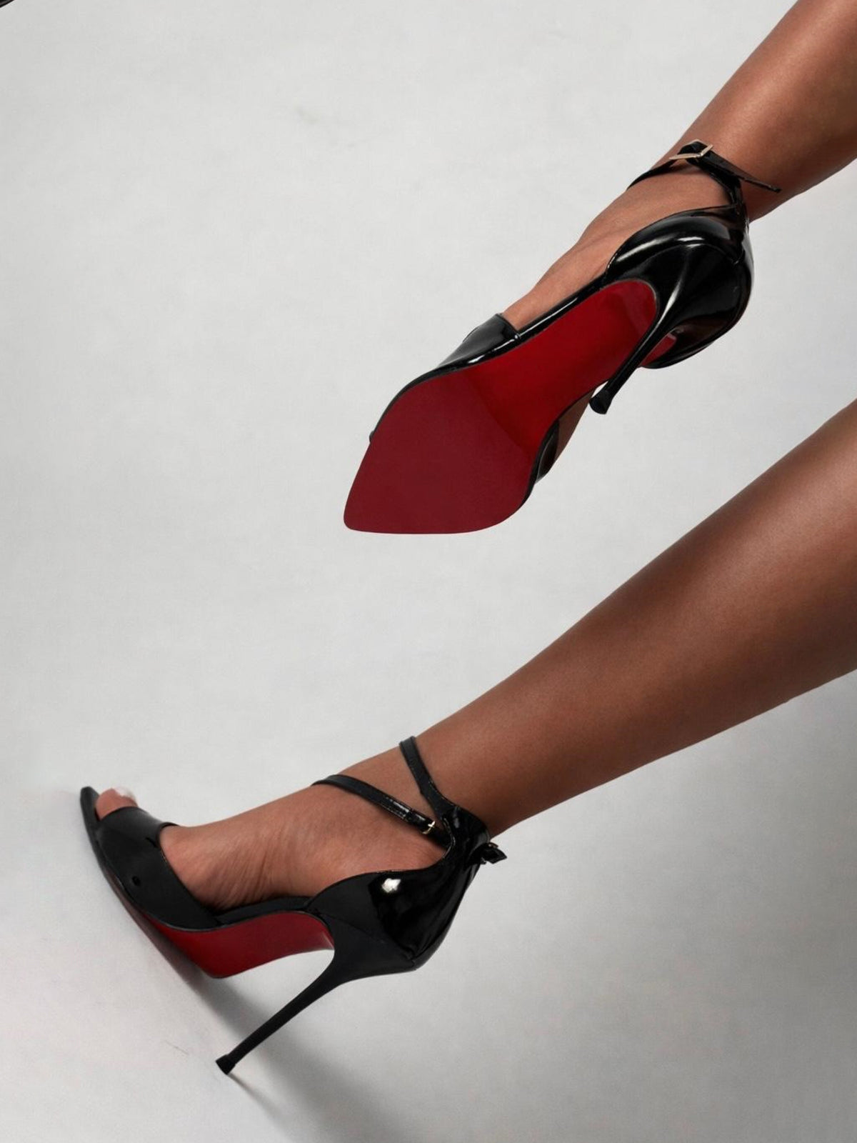 Ladies' Patent Leather Ankle-Strap Red Sole Stiletto Heels