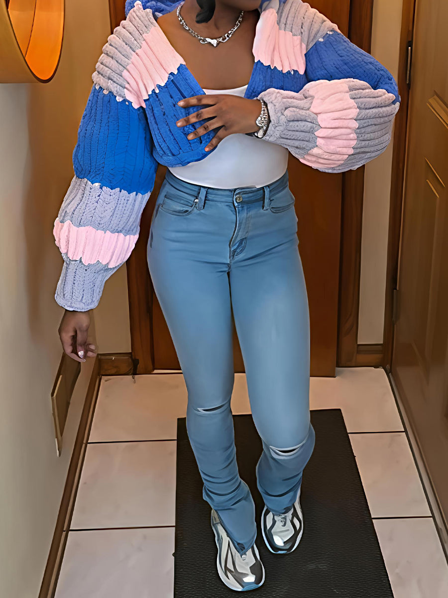 Fashion Hooded Knitted Cropped Cardigan